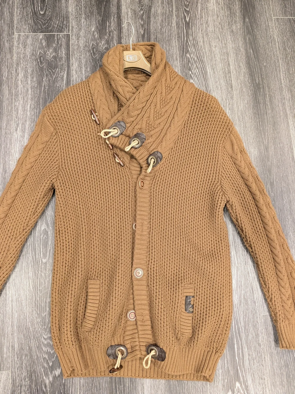 Men's Cable-Knit Shawl Collar Sweater Cardigan - Brown